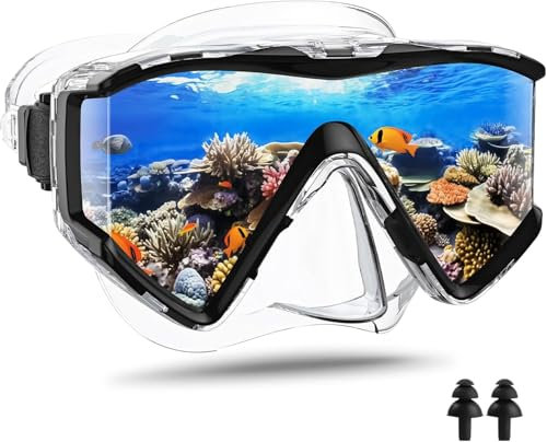 Arlierss Maschera Subacqua Adulti, Maschera Snorkeling per Uomo e Donna, Occhialini Nuoto in Vetro Temperato, Cinturino in Silicone Regolabile, Maschera Sub per Immersioni, Snorkeling, Nuoto-Nero
