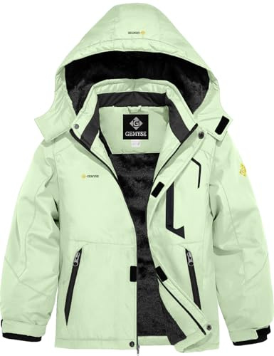GEMYSE Veste de Ski Enfant Garçon Blouson Hiver Chaud avec Capuche Imperméable Coupe-Vent et Doublure Polaire(Vert Aqua,160-168)