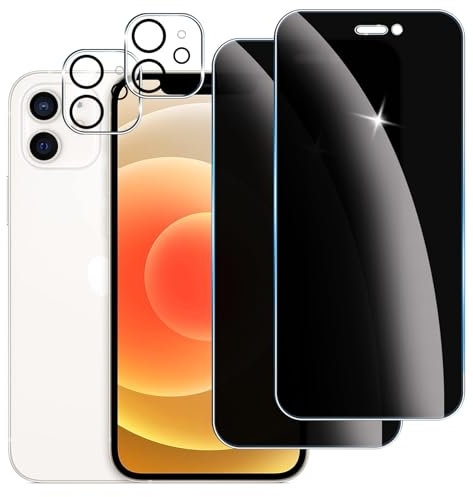 LYPHPE [2+2 Pièces] Anti-Espion Verre Trempé pour iPhone 12, 3 Pièces Protection Écran et 2 Pièces Caméra Arrière Protecteur,9H Dureté Film Protecteur Vitre, Sans Bulles,Anti-rayures