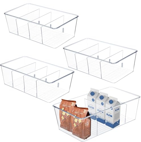 Lrocotanc Organizador Frigorifico Set de 4 Organizadora para Cocina Organizador Nevera con 4 compartimentos,sin BPA,ideal para almacenar bolsitas de té,snacks y especias(Transparente)