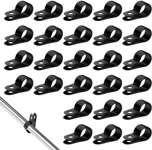 100 pcs R Type Cable Clips, 1/2 Nylon P Clips, Black Cable Cleats, Wire Clamp for Electrical Wire Conduit Cables Management