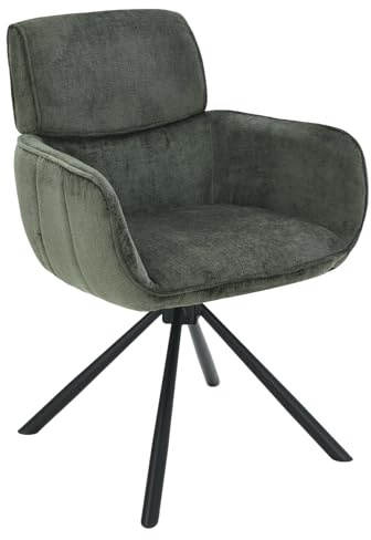 Riess Ambiente Drehbarer Retro Stuhl Unique - grün - Chenille Schwarze Metallbeine mit Armlehne Esszimmerstuhl Drehstuhl Polsterstuhl