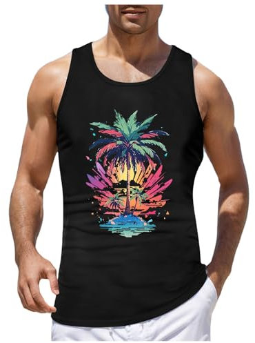 Generisch Men's Tank Top Tank Top T-Shirt with Print Vests Sleeveless Vest Muscle Shirt Tank Top Men's Summer Print Palm Trees Beach 2025, black, L