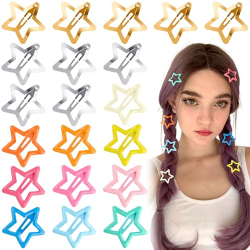 Joez Wonderful 20 Pcs Star Hair Clips, Metal Snap Hair Clips, Cute Star Clips Hair Barrettes, Non-Slip Fashion Stars Hair Accessories for Women (3 Styles)