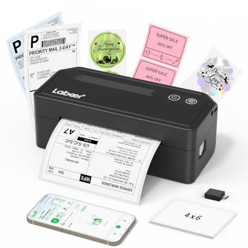 Labeer Bluetooth Thermal Etikettendrucker Versandpakete, 4x6 Wireless Etikettendrucker für kleine Unternehmen, Büro oder zu Hause, Kompatibel mit Windows/Mac/Android/iOS/Amazon/Ebay/Shopify/Etsy/USPS