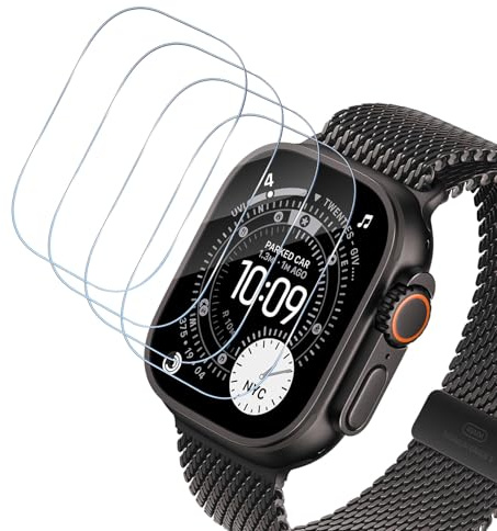 HidWee 4 Piezas Protector de Pantalla Compatible con Apple Watch Ultra 3 49mm Cristal Templado, 9H Dureza [Anti-Burbujas] [Anti-arañazo] HD Vidrio Templado para Apple Watch Ultra 3 49mm