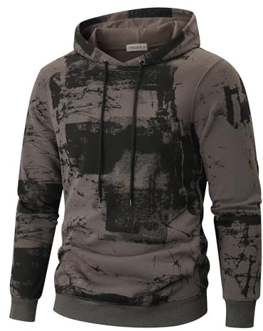 YINGDA Herren Sweatshirt Kapuzenpullover | Druck-Pullover mit seitlichen Taschen, bedruckter Hoodie, eingefärbter Kapuzenpullover