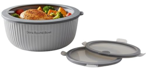 Dora Round Bowl Food Storage Container, Light Gray, 2600ml | Leakproof Lid, Airtight, BPA-Free Plastic, Freezer & Microwave Safe