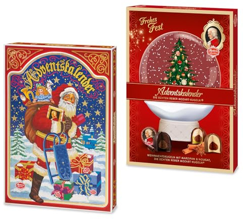 Reber Doppelter Adventszauber – Nostalgie & Mozart Adventskalender 2er Set | Confiserie-Klassiker für nostalgische Weihnachtsfreude