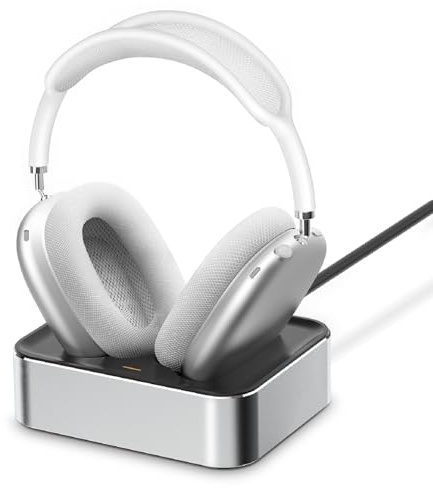 Headphone Charging Station for AirPods Max 2024 & 2020 - Magnetic Headset Charger Dock with Dual Lightning & Type-C Connectors (Platinum)