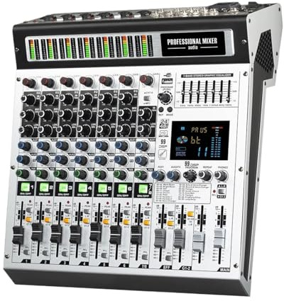 Audio Mixer 8-Kanal-Mischpult, Professionelle Audiomischung, 99 Digitale Effekte, Audio-Steuerpult, DJ-Pult, Bühnenperformance