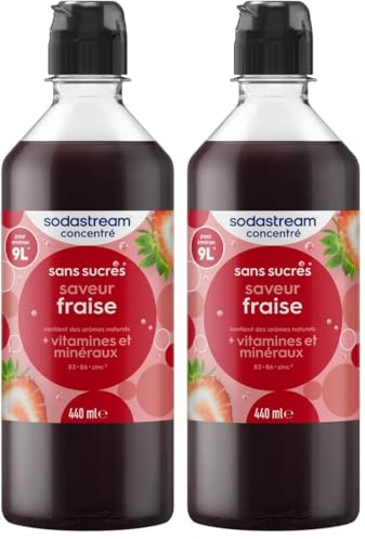 SodaStream Concentré Fraise Sans Sucres pour Machine à Eau Pétillante et Soda | Préparez jusqu'à 9 Litres de Sirop de Fraise en Quelques Secondes, 440ml (Lot de 2)