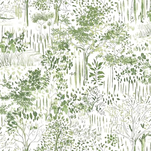 CiCiwind Peel and Stick Wallpaper 44CM×3M Green White Floral Contact Paper Self Adhesive Vinyl Wrap Waterproof Sticky Back Plastic Tree Stick on Wallpaper for Wall Cabinet Decor