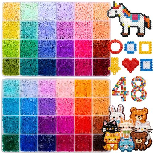 Fuse Beads Set 24000pcs 2.6MM, 48 Colors Iron Beads for Kids DIY Crafts with Splicing Tool & Chain Accessories, Creative Gift for Boys Girls