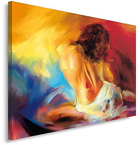 Feeby, Leinwandbild, Bilder, Wand Bild, Wandbilder, Kunstdruck 80x120cm, Frau, LOCKIGES Haar, AKT, ROT