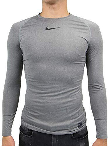 Nike Men's Pro Long Sleeve Top - Carbon Heather/Black, Small