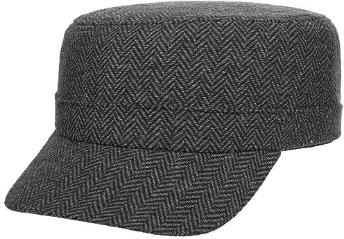 LIPODO Cappellino Militare Herringbone - Berretto da Uomo/Donna - Cappellino in Lana - Cappellino Invernale in Stile Militare - Autunno/Inverno - Nero-Grigio Taglia Unica