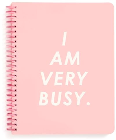 ban.do Rough Draft Mini Spiral Notebook with Saying, Small Journal Notebook with Pockets and 160 Lined Pages, I Am Very Busy (Pink)