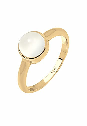 Elli Ring Damen Solitärring mit Mondstein Pastell in 925 Sterling Silber, Gold, 58 mm