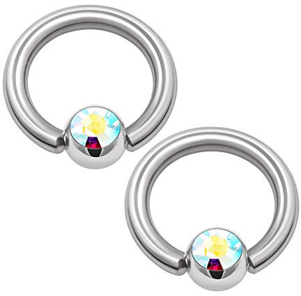 KJM FASHION 2 STK Edelstahl Klemm 1,6 mm 14 g 8mm 4mm Aurora Borealis Kristallkugel Tragus Septum Cartilage Nose Ohrringe Eyebrow Piercing Schmuck 1350