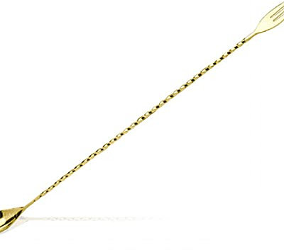 Lumian Luxury Bar Tools L0014 Trident Fork Bar Spoon professionnel, acier inoxydable, plaqué or, 40 cm