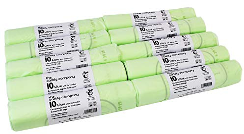 10L x 500 Tie Handle Compostable Kitchen Caddy Liners - Large Food Waste Bin Liners - EN 13432-10 Litre Tie-Handle Bags with Composting Guide