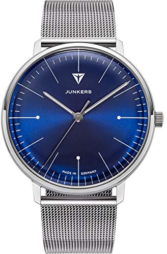 Junkers Bauhaus 40mm Analog Quarz Herrenuhr Edelstahlarmband blau 9.08.01.01.M
