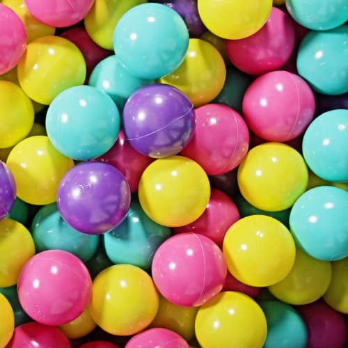 MEOWBABY 500 ∅ 7Cm Bolas Certificadas para Niños Bolas de Baño de Colores Bolas de Plástico para Niños Piscina Fabricadas en EU Turquesa/Lila/Rosa Oscuro/Limón