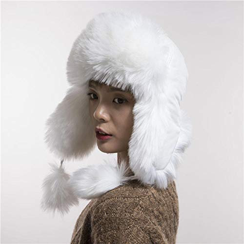 Russen Mütze Herren Frauen Russische Ushanka Hüte Winter Dicke Warme Ohren Mode Pu Bomber Hut Lady Sonw Cap Trapper Trooper Hut-Weiß