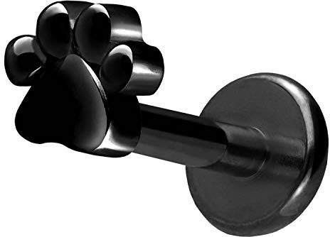 PIERCINGLINE Titan Labret mit Gewinde PFOTE Piercing Lippe Nase Ohr Helix Schwarz 1,2 x 8 mm