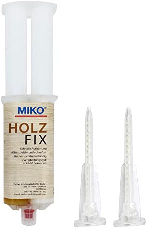 Miko® Holz Fix 2K Holzkleber, Holzleim Reparaturmasse schleifbar, drechselbar, bohrbar, Sekunden-Kleber für die Holzbearbeitung, 25ml, temperaturbeständig von -10 bis +30° Celsius