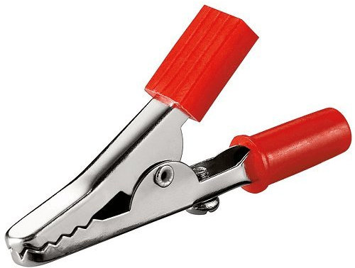 CABLEPELADO Pinza de cocodrilo | Pinza de prueba | Pinza eléctrica | con manguitos aislados | Apto para conexiones eléctricas | Longitud total de 34mm | Color rojo | 1 unidad