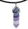 CHENYUE Semi Precious Stones Collection Hexagonal Pointed Beads Pendant Leather Necklace Rainbow Fluorite 18 Inch Cord 1 Grey Pouch
