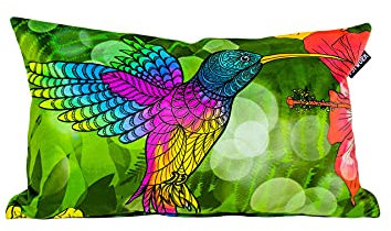 PSYWORK Schwarzlicht Kissen Neon Kolibri Hibiskus Flower, 30x50cm