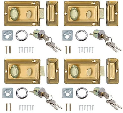 Brass Finish Front Door Lock Night Latch Rim Yale Type Cylinder Security Latch 2pk