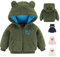 Giacca con Cappuccio in Pile per Neonati - Cartone Animato con Orecchie, Cerniera, Calda, Verde, 6-9 Mesi