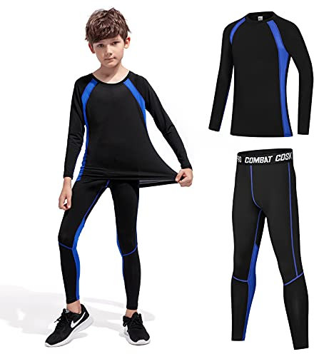 Fengzio Thermounterwäsche Kinder Fußball Funktionswäsche Skiunterwäsche Unterwäsch Warme für Kinder Atmungsaktiv Sportunterwäsche Jungen Thermounterhemd Thermounterhose Set für Training Ski Radsport