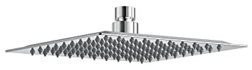 ENKI, R32, Square Ultra Slim Shower Head Stainless Steel 200mm, Chrome Fixed Shower Heads, Ball Joint, High Pressure Shower Head