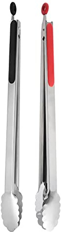 UPTALY 45 cm extra lange Grillzange (1 schwarz + 1 rot), Edelstahl-Grillzange mit langem Griff, große Lebensmittelzange, dicke Steakzange, Servierzange zum Kochen, Grillen, Grillen, Buffet
