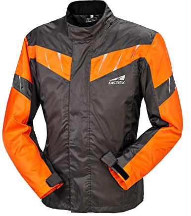 FAST WAY Rain Basic Motorrad Regenjacke Herren, 2 Außen- und 1 Innentasche, Weitenverstellbar An Taille & Ärmelsaum, Reflexprints, Hochabschließender Kragen, Motorrad Regenbekleidung, L-3XL