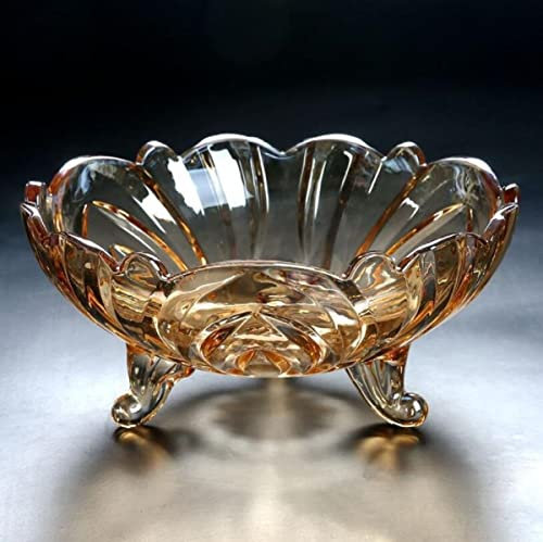JUNYFFF Large Glass Fruit Plate Dinner Fruit Bowl Kristallglas Obstschale, Multifunktions Snack-/Dessertplatte, Hochzeitsbonbon, Klare Dekorative Schüssel, Glas, Dekoschale, 24Cm,Gold