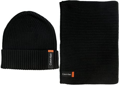 Calvin Klein Soft Giftset Classic Cotton Rib Scarf + Beanie CK Black