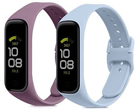 kwmobile Straps Compatible with Samsung Galaxy Fit 2 Straps - 2x Replacement Silicone Watch Bands - Smartwatch or Fitness Tracker - Light Blue/Lavender