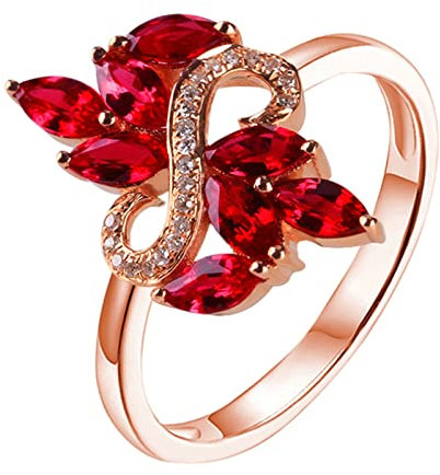 Beydodo Ring Rotgold 750 Damen, Hochzeit Ringe Unendlich mit 0.8ct Marquise Rubin Trauringe Verlobungsring Diamant Nickelfrei Gr.66 (21.0)