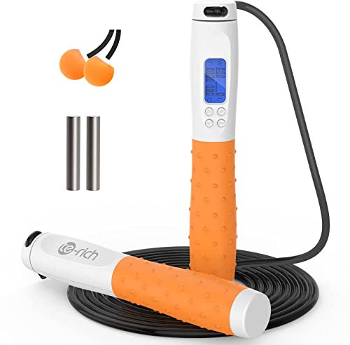 Te-Rich Springseil, kabellos, mit Zähler, Jump Rope 3 m, verstellbar, mit Stahl-Kugellager, rutschfeste Griffe für Erwachsene/Kinder/Fitness/Crossfit/Boxen/Fitnessstudio