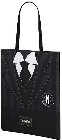 Wednesday Mercoledì Uniform-Borsa della Spesa Shopping Bag, Nero, 34 x 40 cm