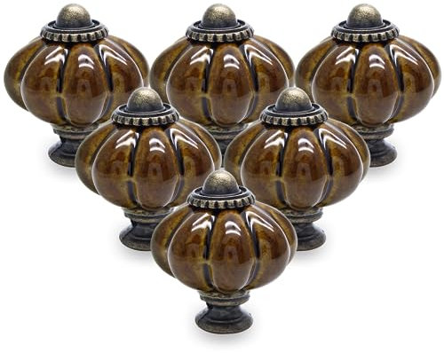 Cjueiom 25 Pack Ceramic Drawer Knobs, Coffee Brown Vintage Cupboard Knobs with Mounting Screws, Antique Wardrobe Pull Handles for Kitchen Cabinet and Dresser