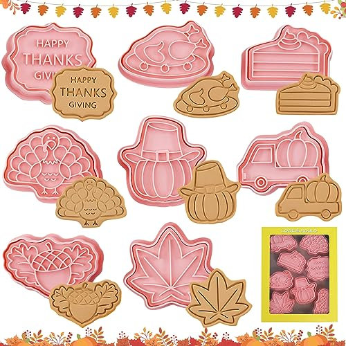 Shinybox Thanksgiving Emporte-pièces, 8 Pièces Emporte Piece Action de Grâces, Emporte-pièce d'automne, Biscuits de Thanksgiving Moules, 3D Emporte Piece Citrouille Feuille D'érable Pignons de Pin(B)