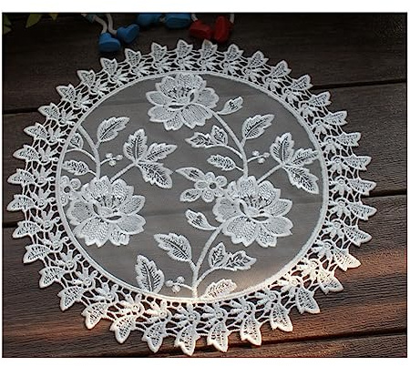 Yurosiay 2 Stück Weiße Spitze Untersetzer Vintage Spitzendeckchen Rund Handgemachte Häkeltischdecke Elegant Blumen Stickerei Tischset Runde Spitze Tischmatte Gehäkelte Tischdecke Rose 15cm