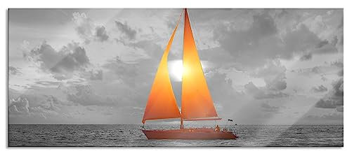 Pixxprint Glasbild Panorama, Wandbild aus Echtglas, Segelboot nahgelegen der Küste, 100x40 cm, inkl. Aufhängung und Abstandshalter